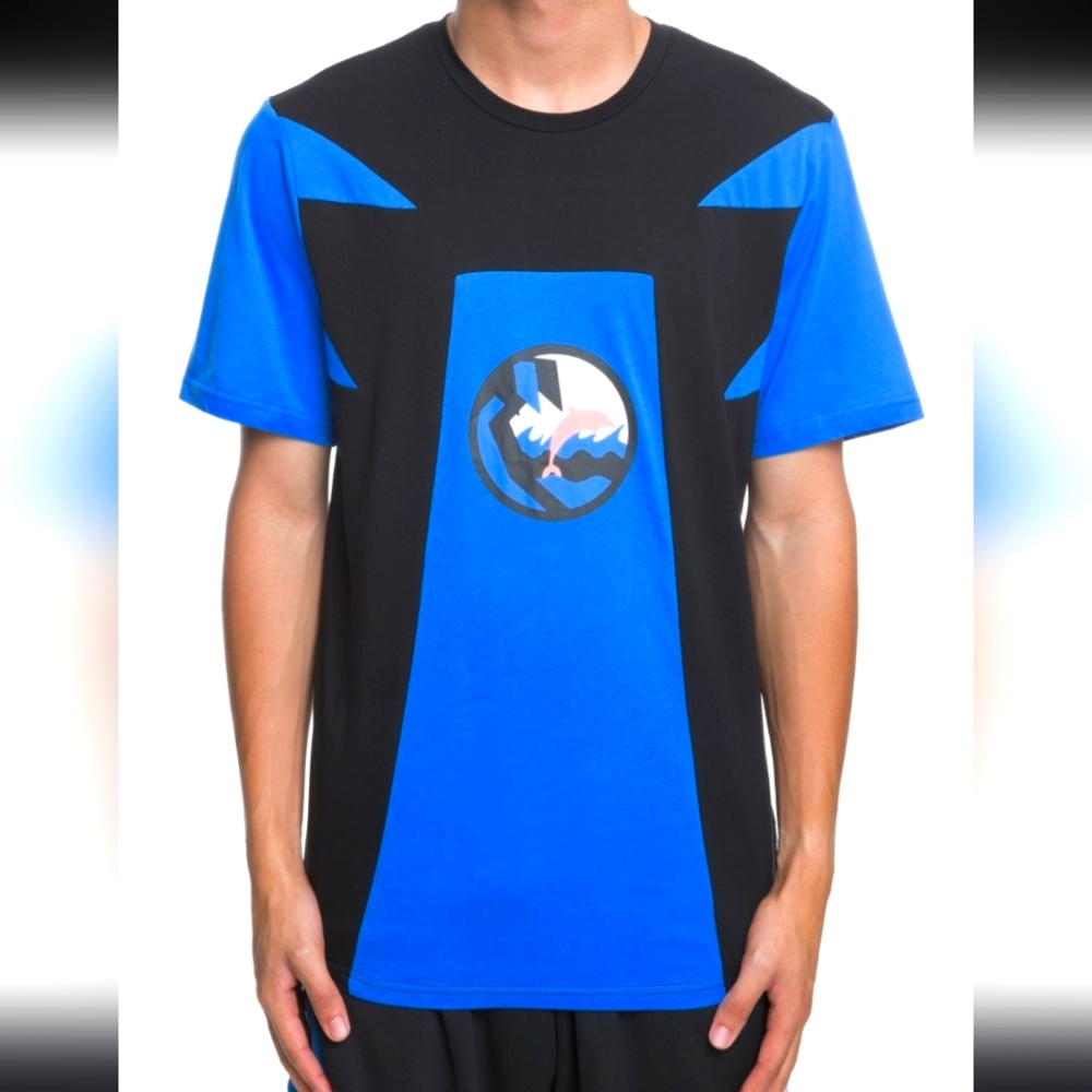 NWT The Pink + Dolphin Rare Block Tee T-Shirt  Blue & Black LARGE